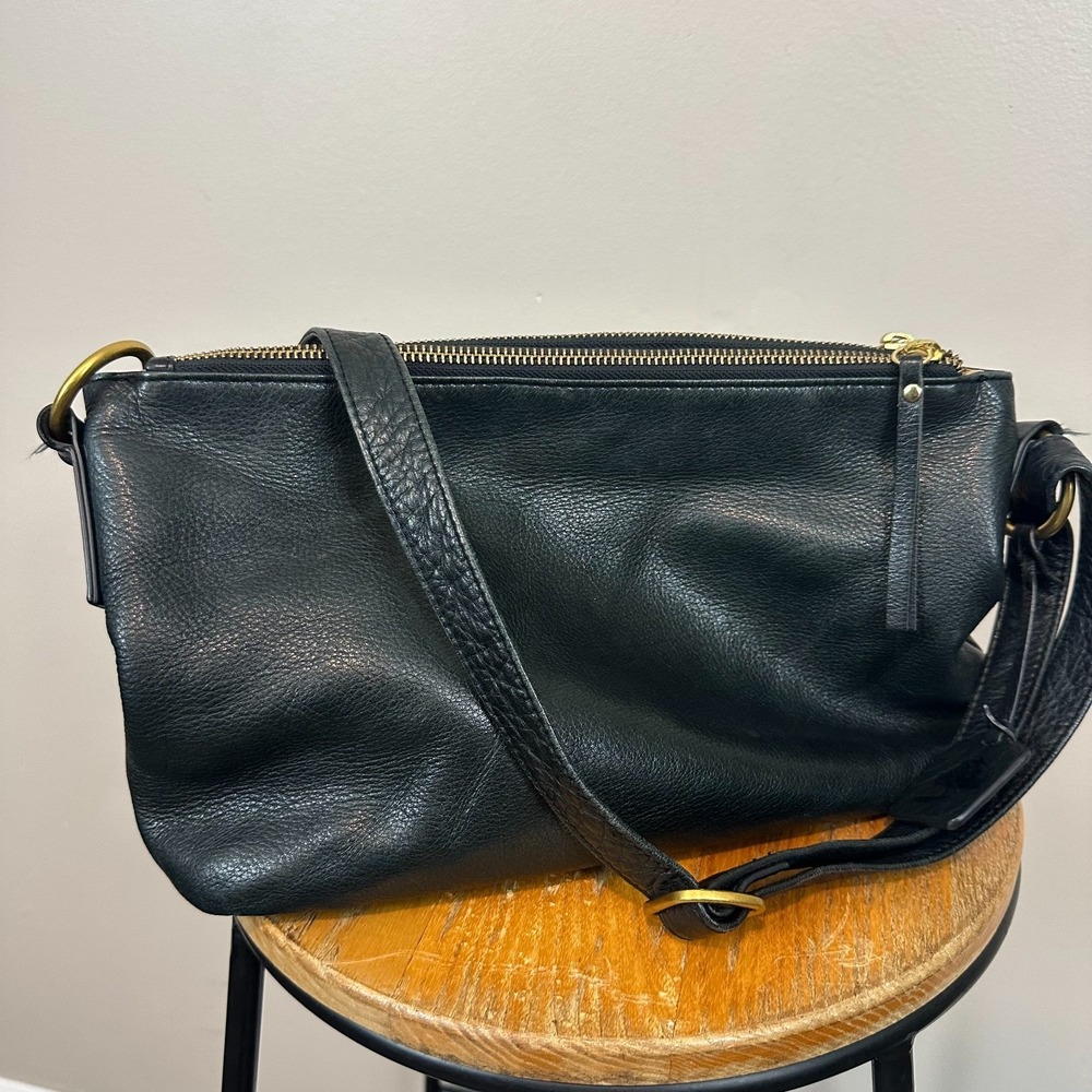 Vintage Levenger Handbag Womens Black RFID Leather Double Zip Crossbody Bag